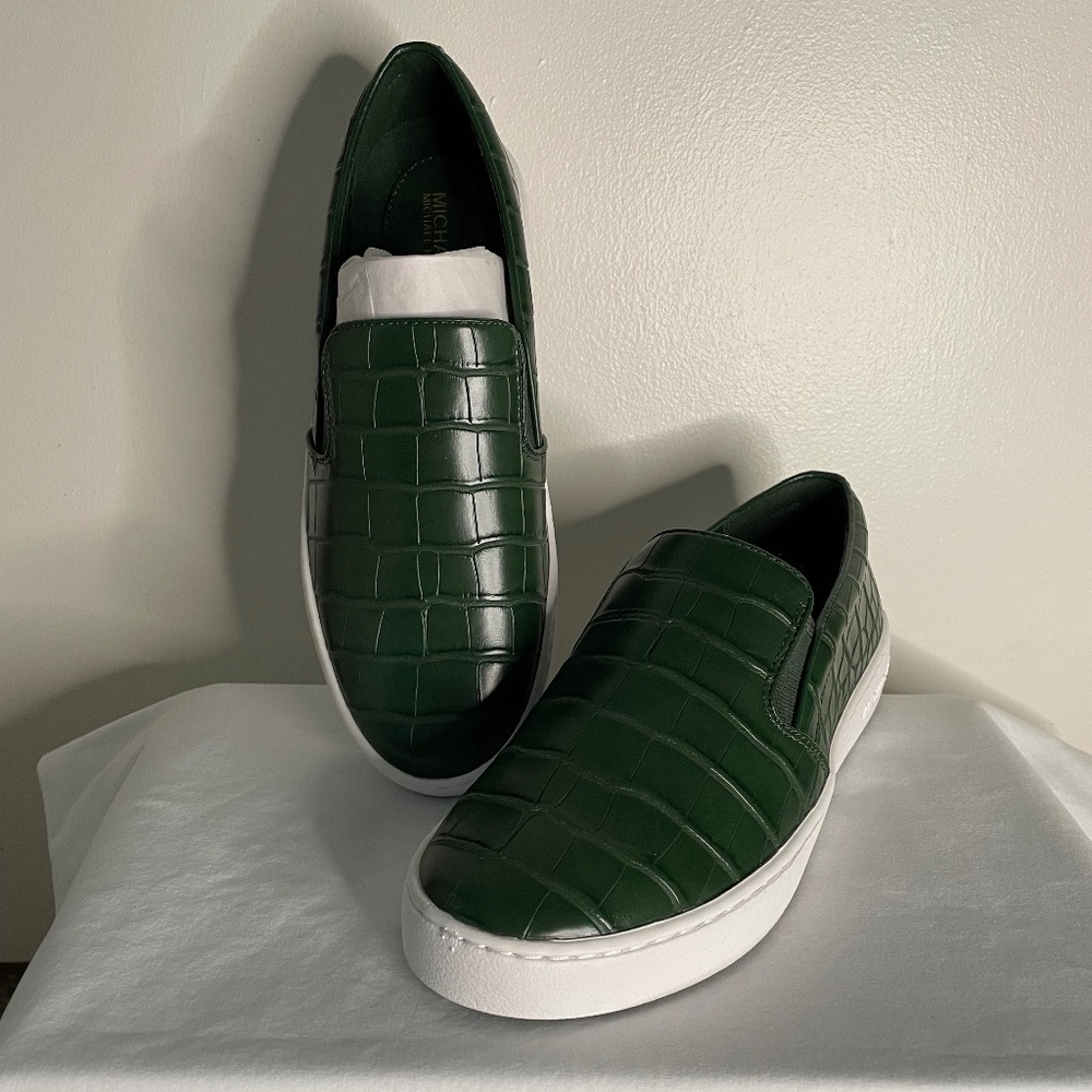 Michael Kors - Keaton Crocodile Embossed Slip on Sneaker-US Size 7.5M/Moss Green